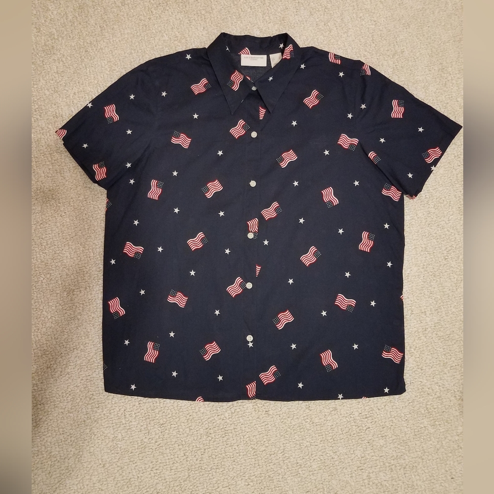 Liz Claiborne Womens Shirt Patriotic Navy Size L
